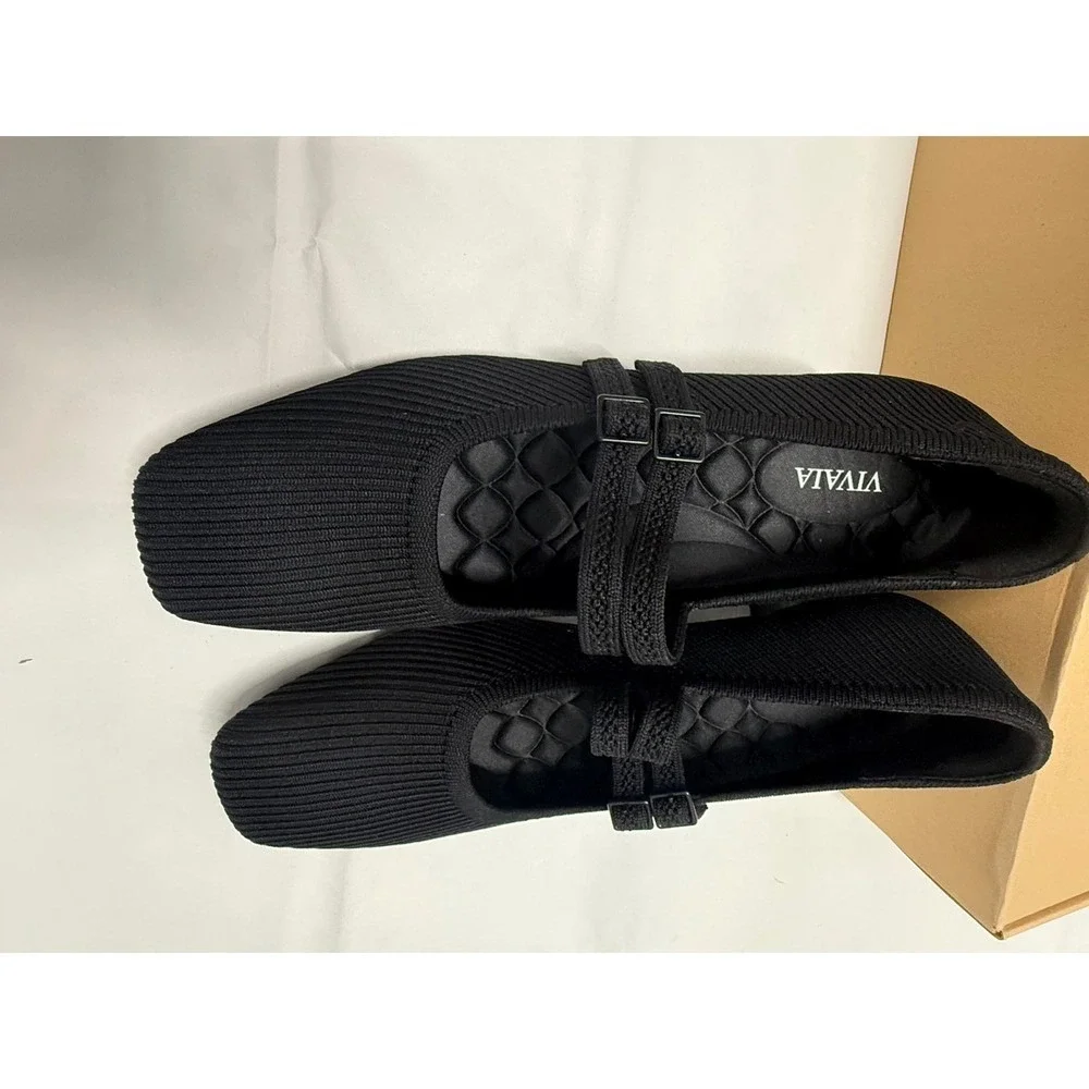 VIVAIA Mary Jane Knit Heels Black‎ Eco Friendly Comfort Work Shoe EU/38 US/7-7.5